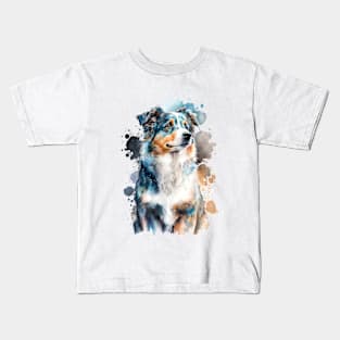 Colorful Australian Shepherd Watercolor Art Kids T-Shirt